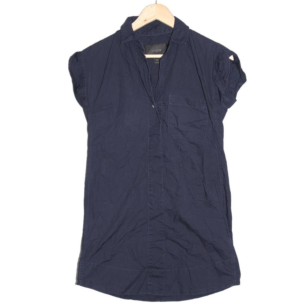 Women's J. Crew Shirt Dress C7214 Navy Blue Cotton Button Up Mini Dress Size XSP